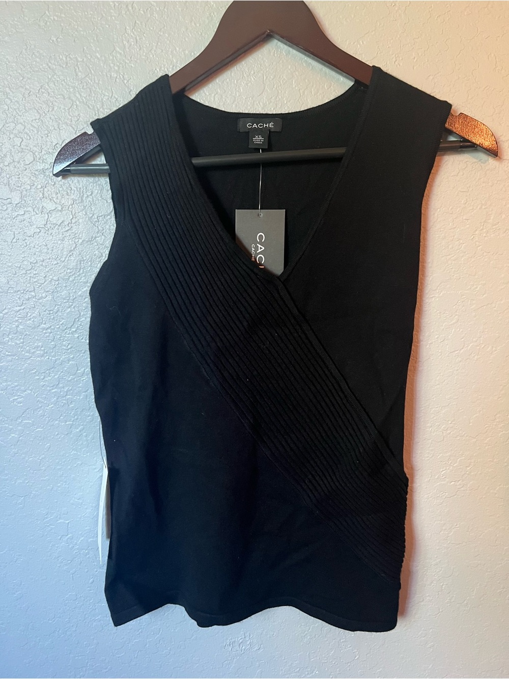Cache Black Ribbed Wrap-Detail Sleeveless Tank Never Worn